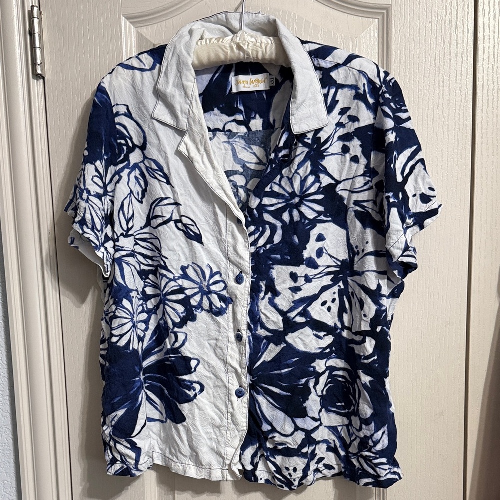 Jams World Hawaiian Floral Short Sleeve Button Up Summer Resort Vacation USA - Picture 2 of 6